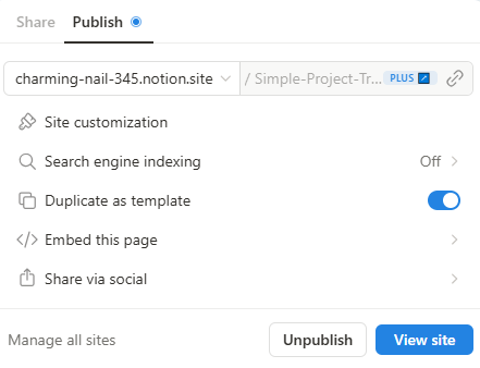 Notion set up for duplication and use by audience