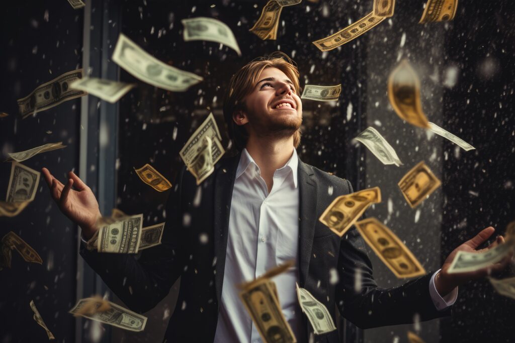 Digital Creator happily under rain of money